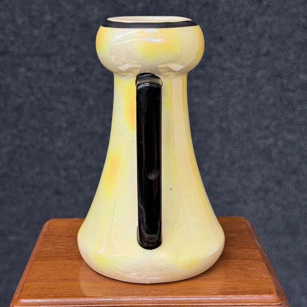 Antique Czechoslovakia Art Deco Iridescent Double Handle Pottery Cabinet Vase 5